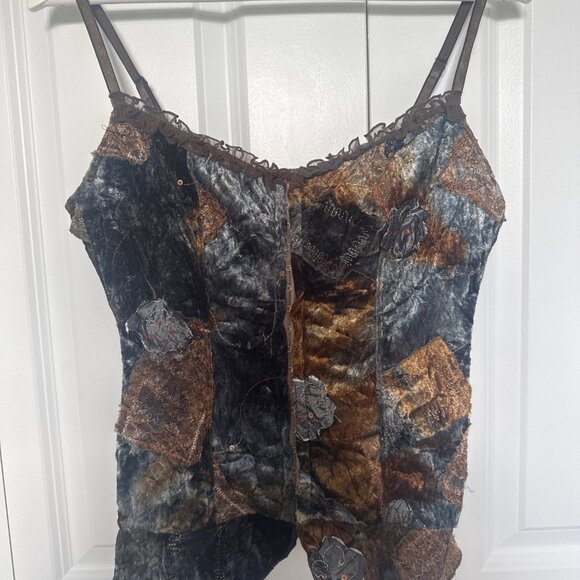 Y2K Velvet Corset Top-Lace Patchwork Bustier-Fairy Grunge/Whimsigoth - Picture 2 of 12